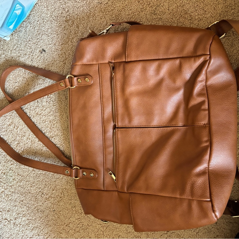 Classic diaper bag Tote Bag in Brown Faux Leather
